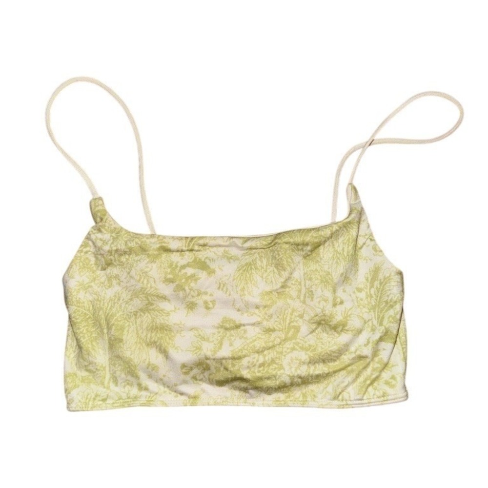 Anthropologie Tank Top Womens XS Green Toile Print Cropped Cami Bralette Cottage